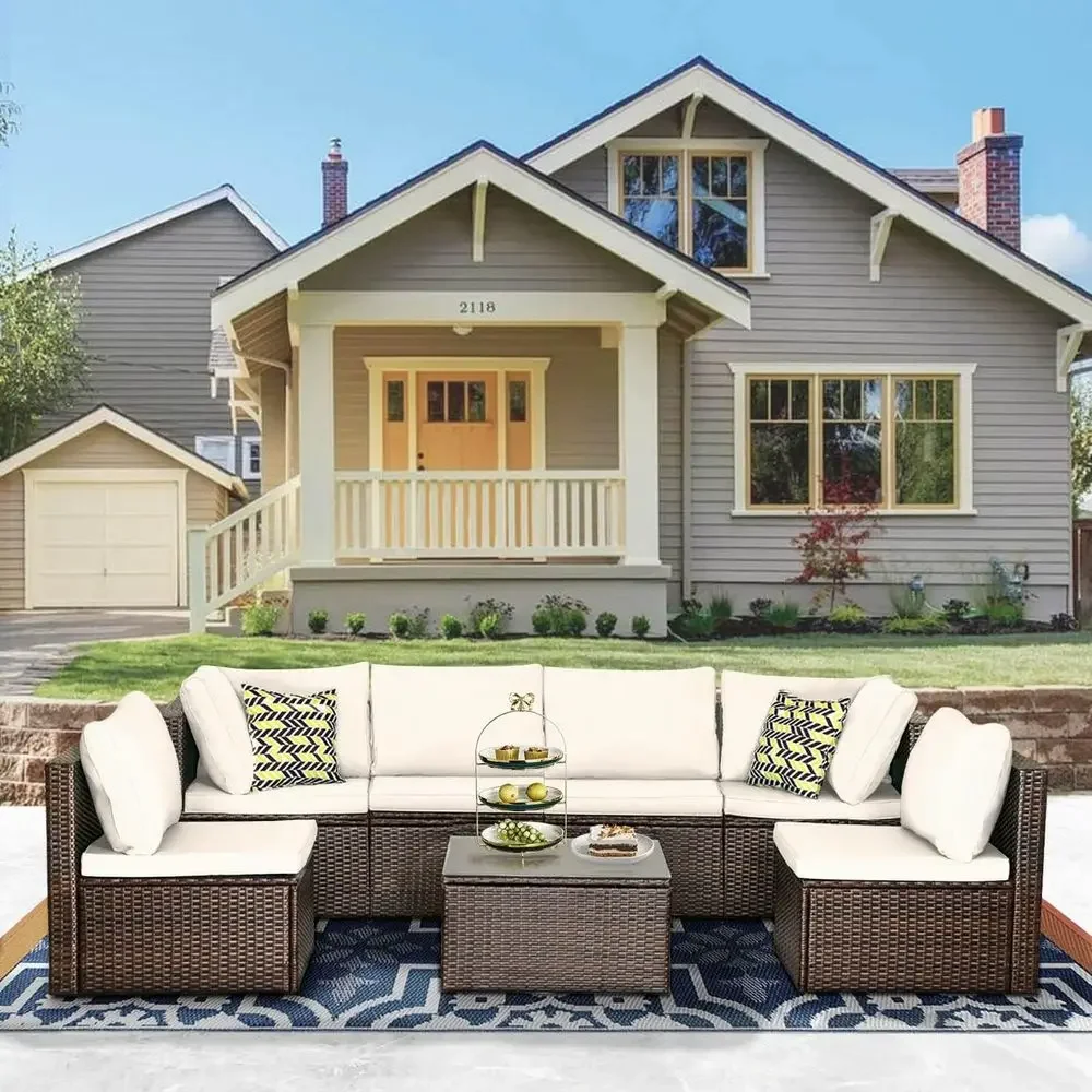 Outdoor Furniture Ofo - 7-Piece Outdoor Wicker Sectional Patio Furniture