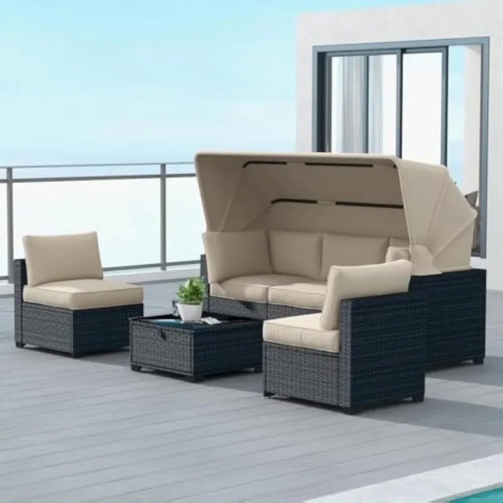 Outdoor Furniture No Cushions - 6pcs Outdoor Rattan Wicker Furniture, Patio