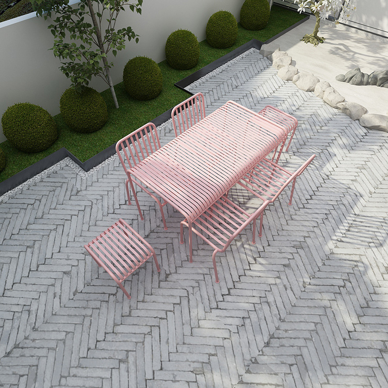 Outdoor Furniture Ofo - Pink Wrought Iron Garden Table And