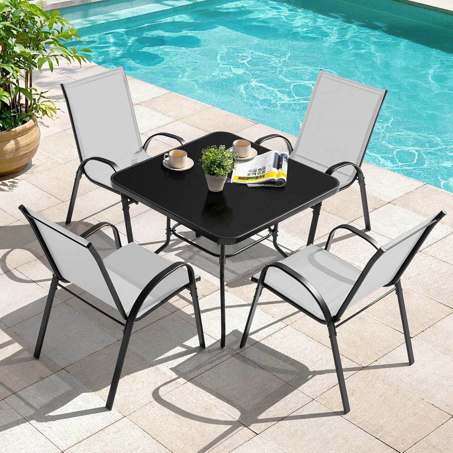 o*-5 Piece Patio Dining Set, M - đánh giá và giá Outdoor Furniture Ofo