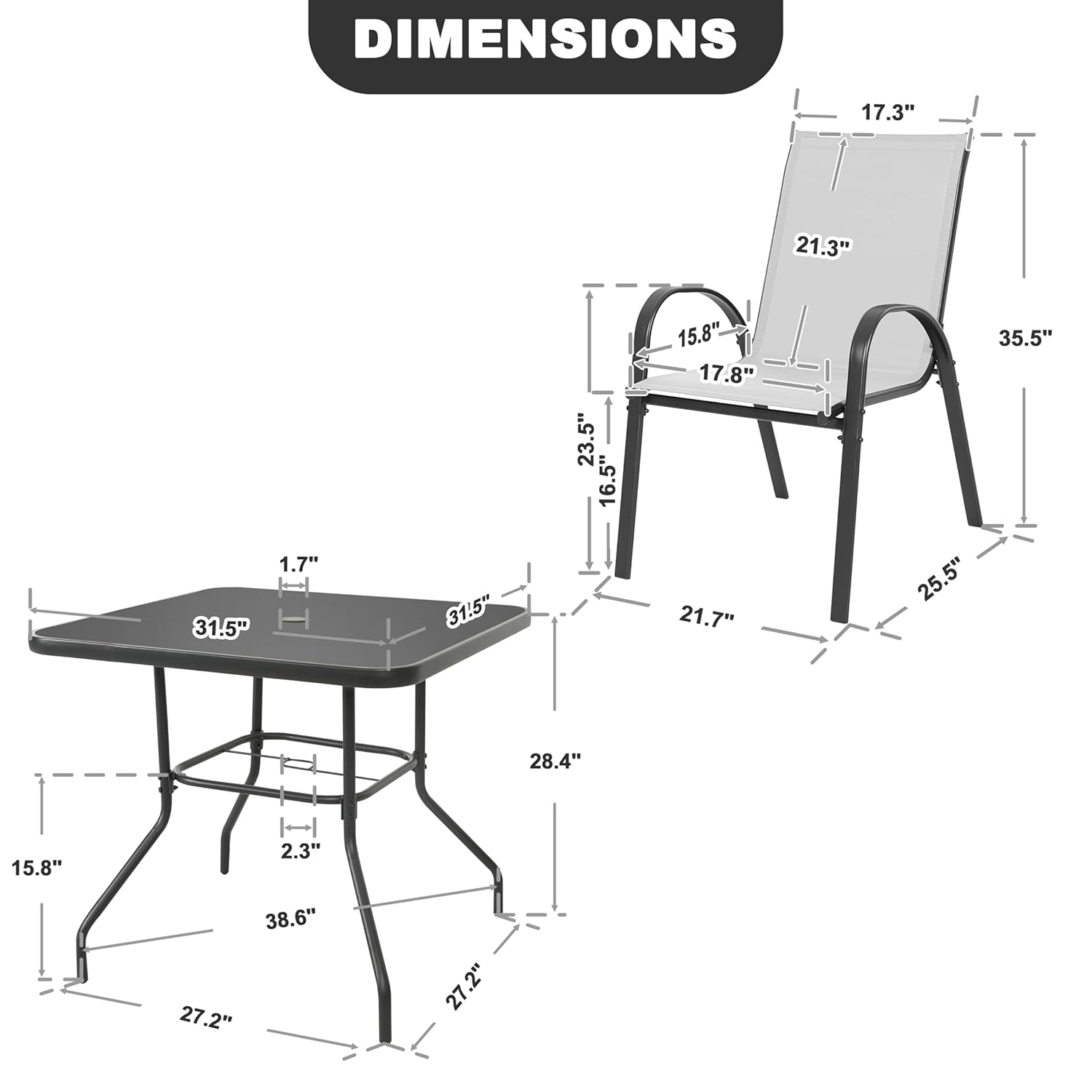 o*-5 Piece Patio Dining Set, M - đánh giá và giá Outdoor Furniture Ofo